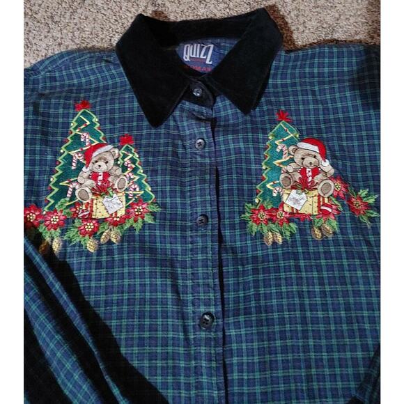 QUIZZ Woman, Size 22 Long Sleeve, Cotton Plaid, Embroidery CHRISTMAS Shirt - Picture 2 of 3